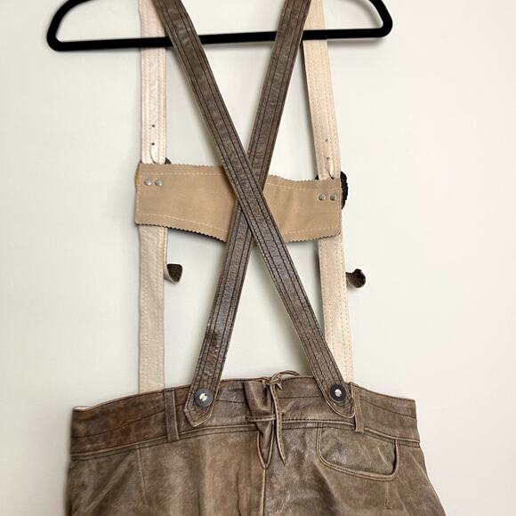 Lederhosen4U Suspenders Leather Medium Brown Embroidered Oktoberfest Sz 52 - Picture 8 of 9